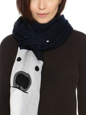 Kate Spade 100% Wool Rhinestone Studded Polar Bear Scarf NWT